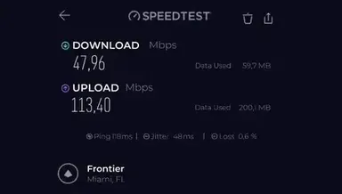 NordVPN Speedtest by Ookla Windows app result for Miami server using OpenVPN UDP