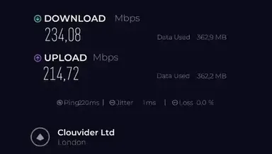NordVPN Speedtest by Ookla Windows app result for London server using NordLynx