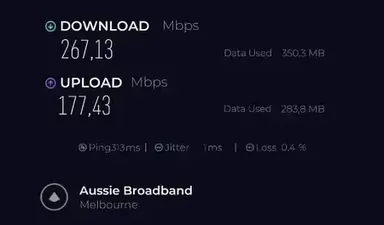 NordVPN Speedtest by Ookla Windows app result for Melbourne server using Automatic protocol
