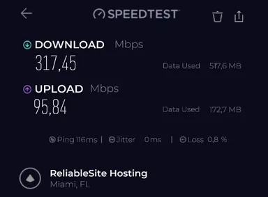 Test PureVPN VPN ON 1 speed test screenshot