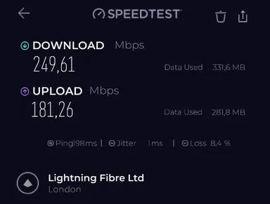 Test PureVPN VPN ON 3 speed test screenshot