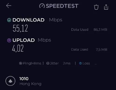 Test PureVPN VPN ON 5 speed test screenshot