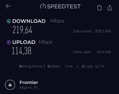 Test PureVPN VPN ON Protocol Comparison Miami WireGuard speed test screenshot
