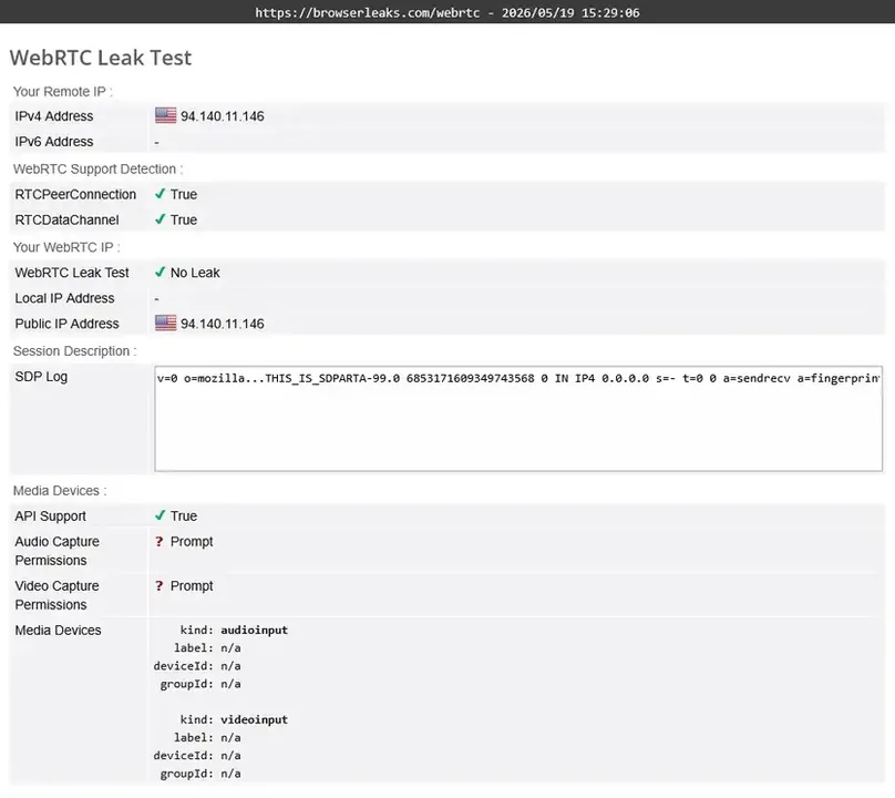 browserleaks-webrtc-leak-test-nordvpn-ativado-us-miami-automatic.webp - BrowserLeaks WebRTC no leak test with NordVPN connected
