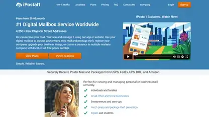 iPostal1 homepage screenshot showing its virtual mailbox service
