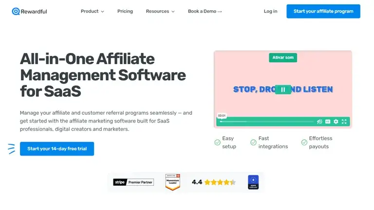 Rewardful homepage screenshot