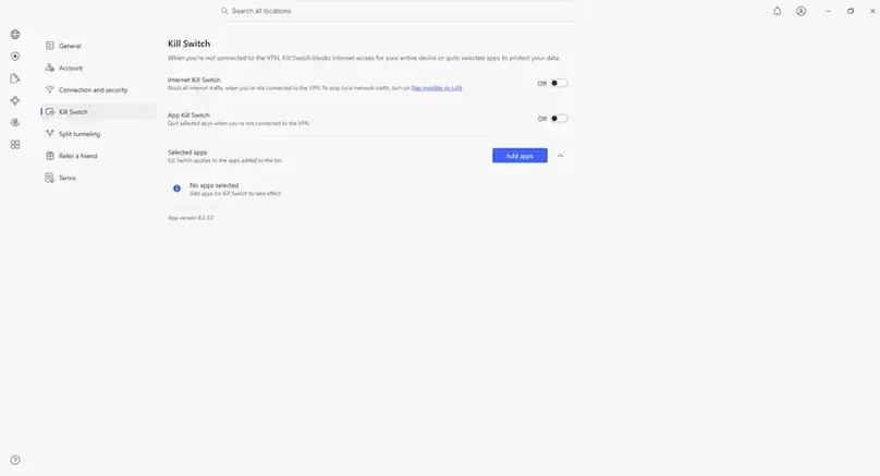 screenshot-nordvpn-in-app-kill-switch-settings.webp - NordVPN Windows app kill switch settings screenshot