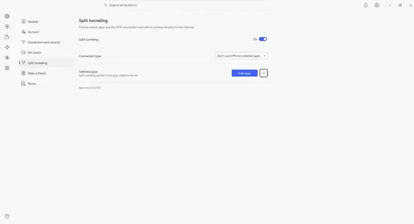 screenshot-nordvpn-in-app-split-tunneling-settings.webp - NordVPN Windows app split tunneling settings screenshot