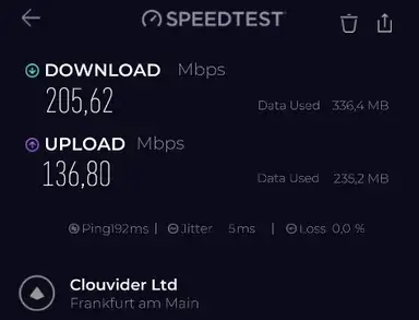 Test PIA VPN ON Germany streaming optimized speed test screenshot
