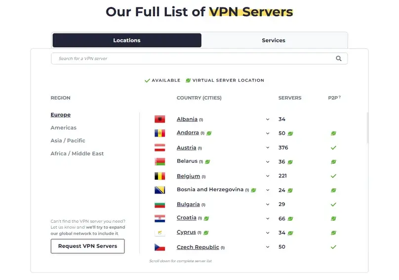 CyberGhost VPN server network page reviewed by ReviewsAlly