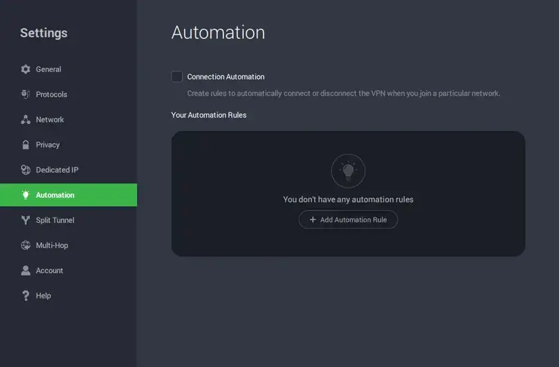 PIA in-app automation rules settings screenshot