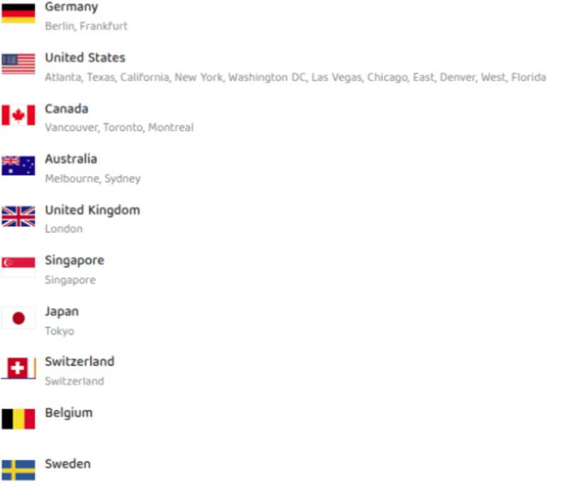 PIA dedicated IP countries list screenshot