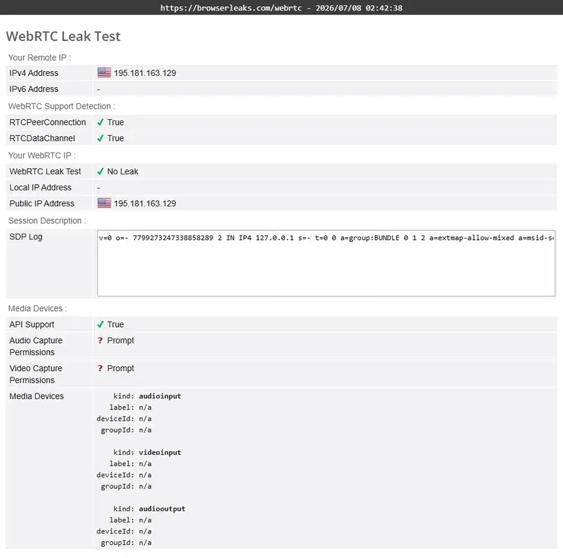PrivateVPN WebRTC leak check during ReviewsAlly testing
