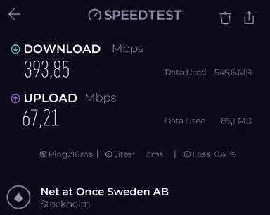 PrivateVPN Speedtest result for London server, second run