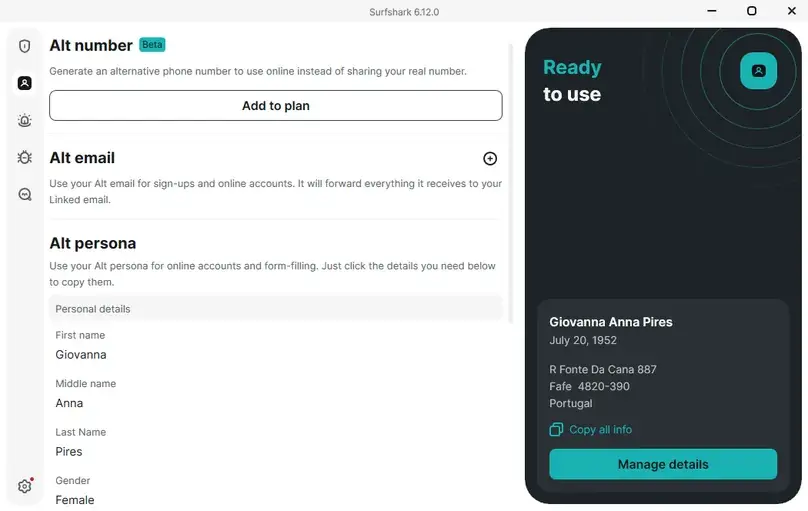 Surfshark Alternative ID and Alternative Number in the app
