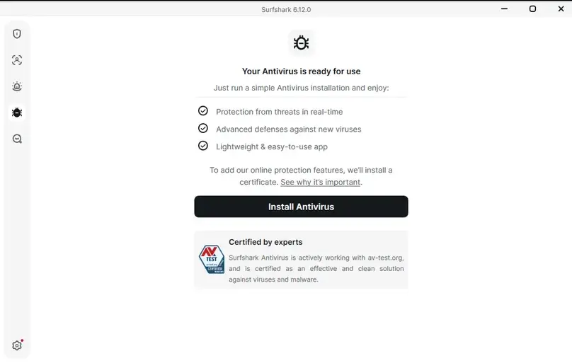 Surfshark Antivirus feature visible in the app during ReviewsAlly testing