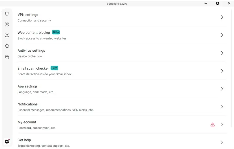 Surfshark in-app settings reviewed by ReviewsAlly