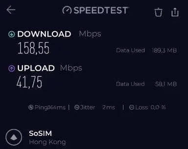 Turbo VPN Hong Kong speed test result two