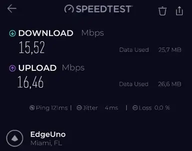 VPN.ac OpenVPN TCP Miami speed test result one