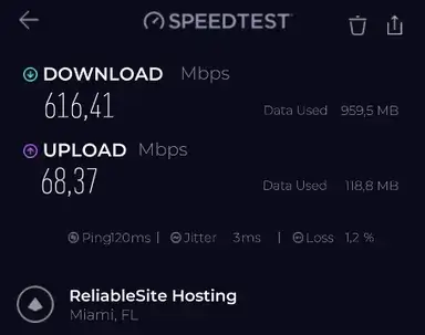 VPN.ac WireGuard Miami speed test result one