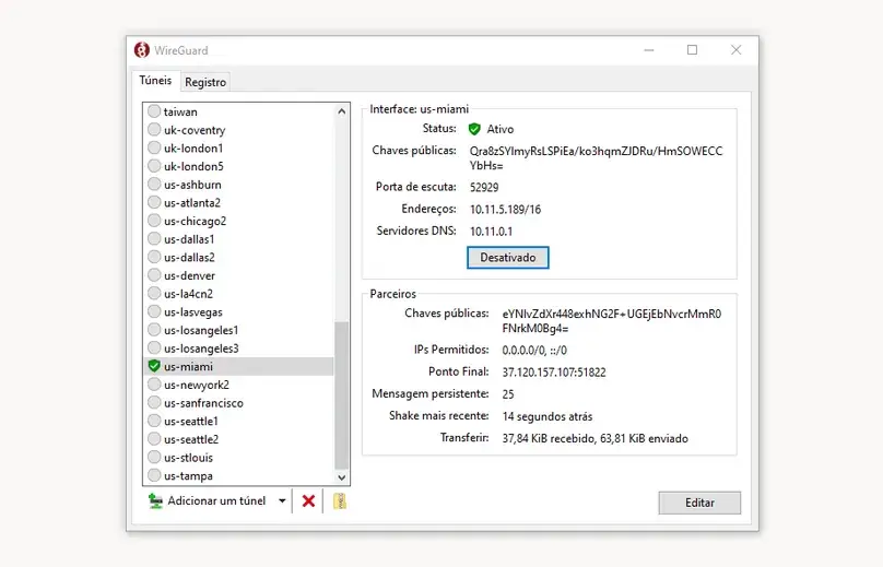 Official WireGuard Windows app connected with a VPN.ac profile